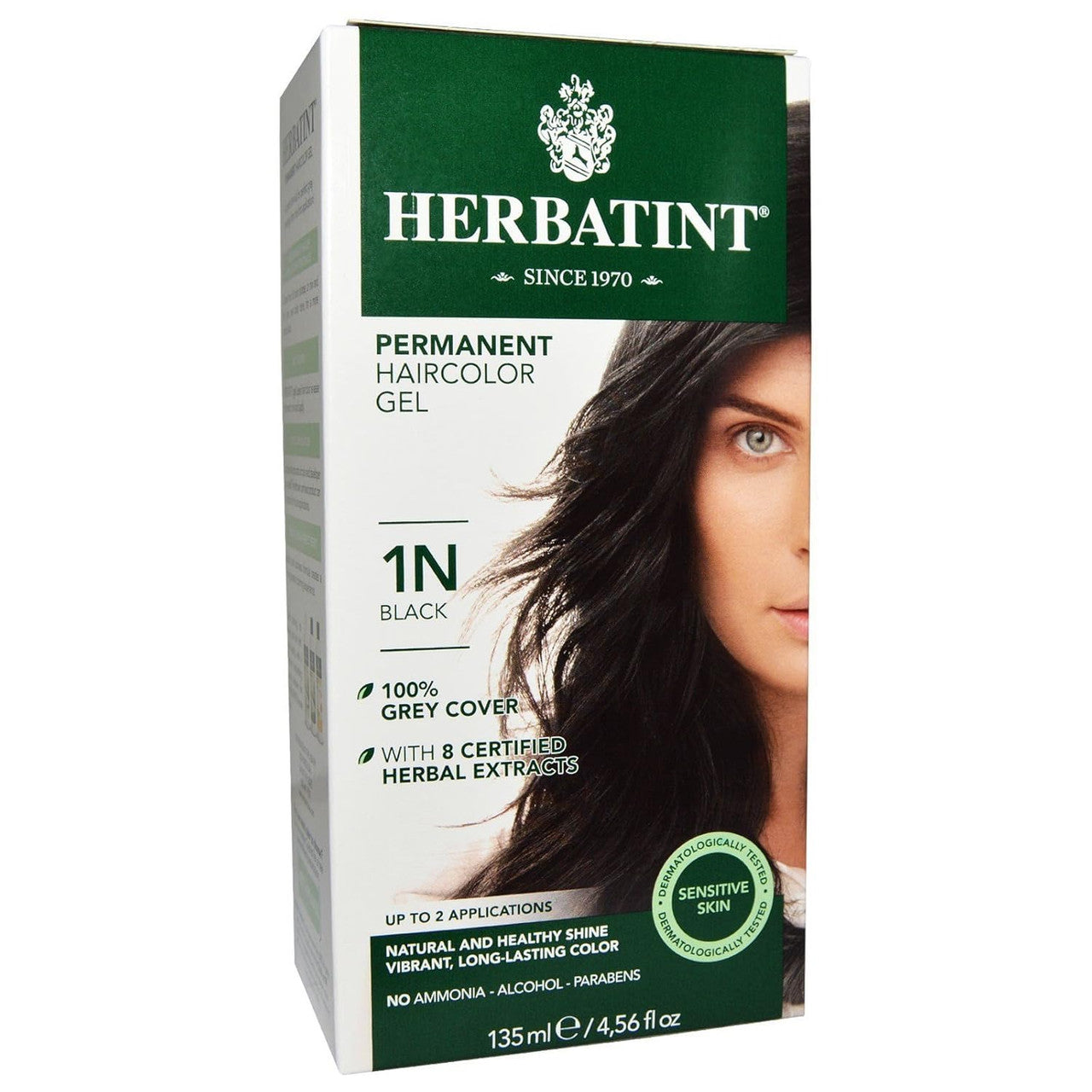 Herbatint Permanent Herbal Haircolor Gel With Aloe Vera #1N Black - 4.56 Oz